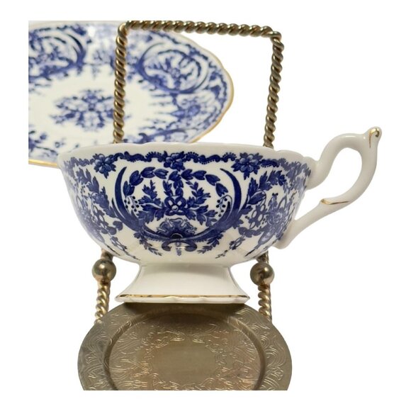 Coalport Teacup Saucer White Blue Scroll Bone China Made in England - Picture 7 of 14